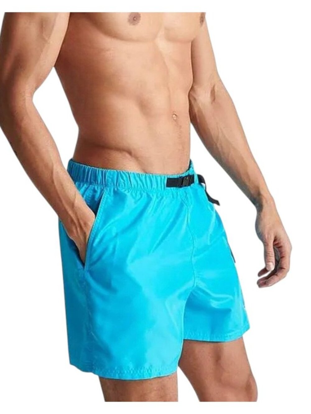 Nike Swim Blue Belted Packable 5" Volley Short NESSB522-480 Mens L NEW with Tags - Picture 9 of 12